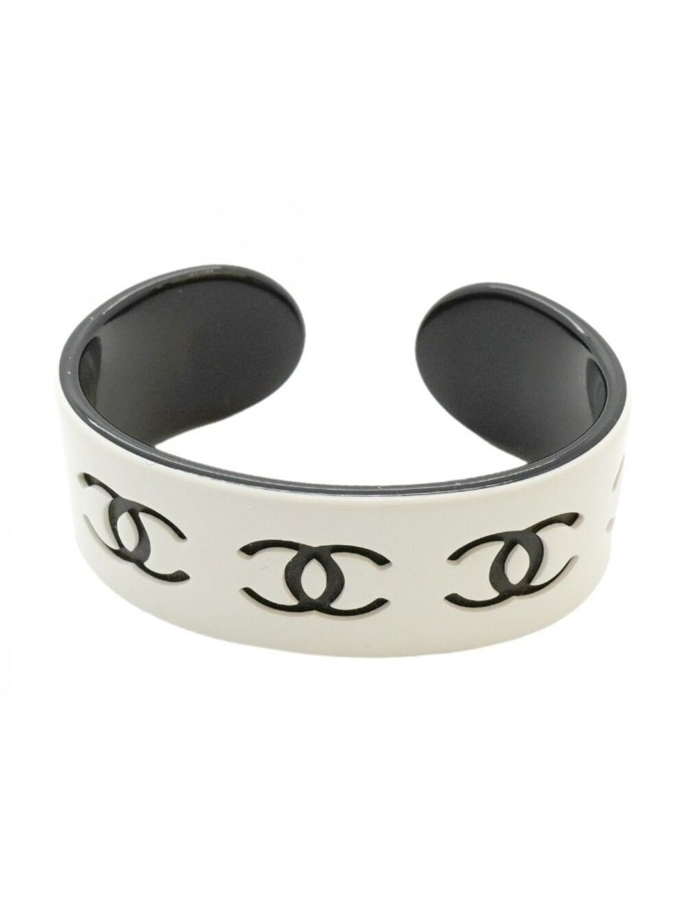 Chanel Bangle CC Logo Plastic White Black Cles Bracelet